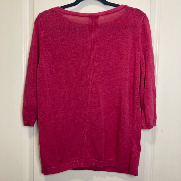 Talbots Linen Sweater Pullover Knit 3/4 Sleeve Hot Pink Classic CHIC 1X - Picture 2 of 4